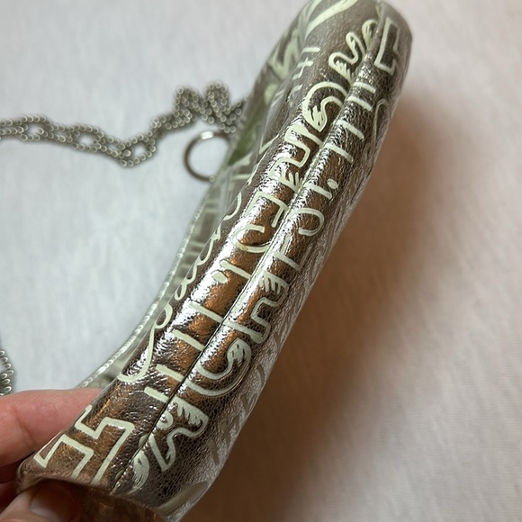 Coach LtdEd Poppy Silver Etched Storypatch Small Evening Shoulder Bag Purse RARE - Picture 9 of 15